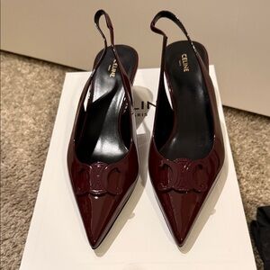 Celine Burgundy Patent Slingback Heels